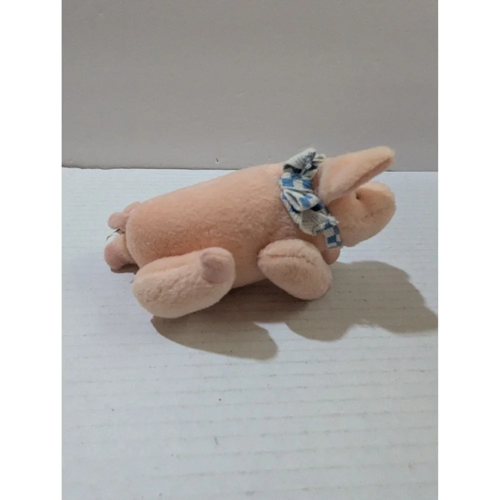 Gymboree Pink Pig Plush Stuffed Animal Blue Checkered Bow 6 Inch Toy
